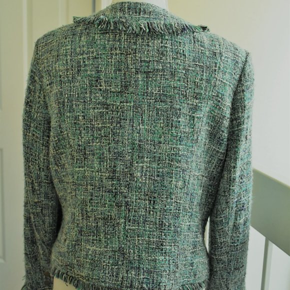 Green Chanel-style zip jacket with fringe detailing by INC. Size 10/ - Picture 4 of 9